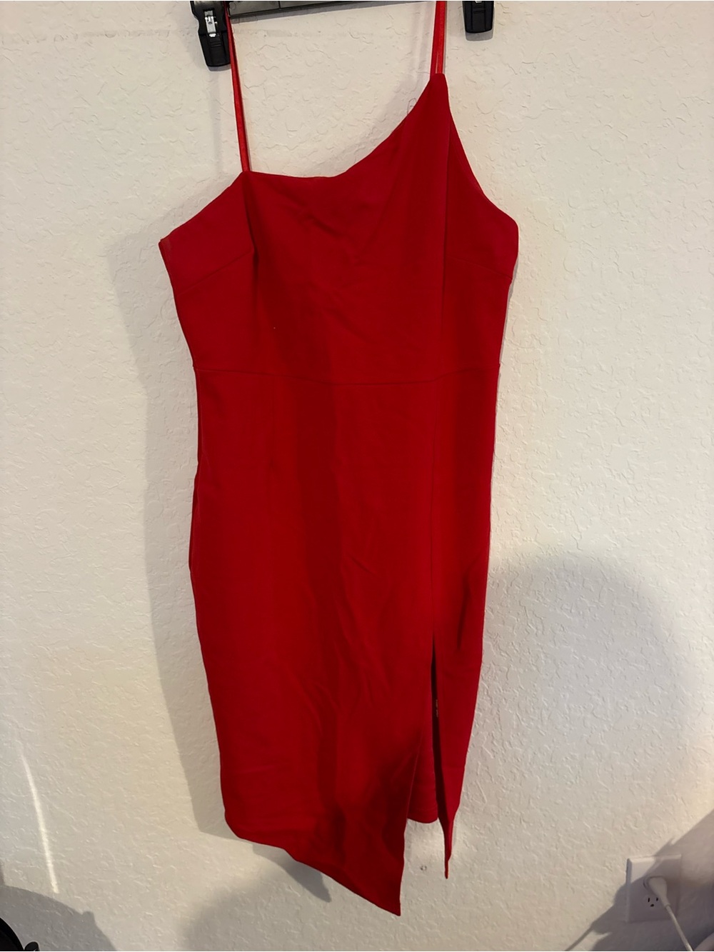 Asymmetric Red Slip Dress with Side Slit
